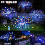 Picture of Solar Firework Lights 150 LED Outdoor, Waterproof Garden Decoration, DIY Multicolored Solar-Powered Lights for Christmas, Weddings, and Parties (Pack of 2/4/8)