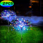 Picture of Solar Firework Lights 150 LED Outdoor, Waterproof Garden Decoration, DIY Multicolored Solar-Powered Lights for Christmas, Weddings, and Parties (Pack of 2/4/8)
