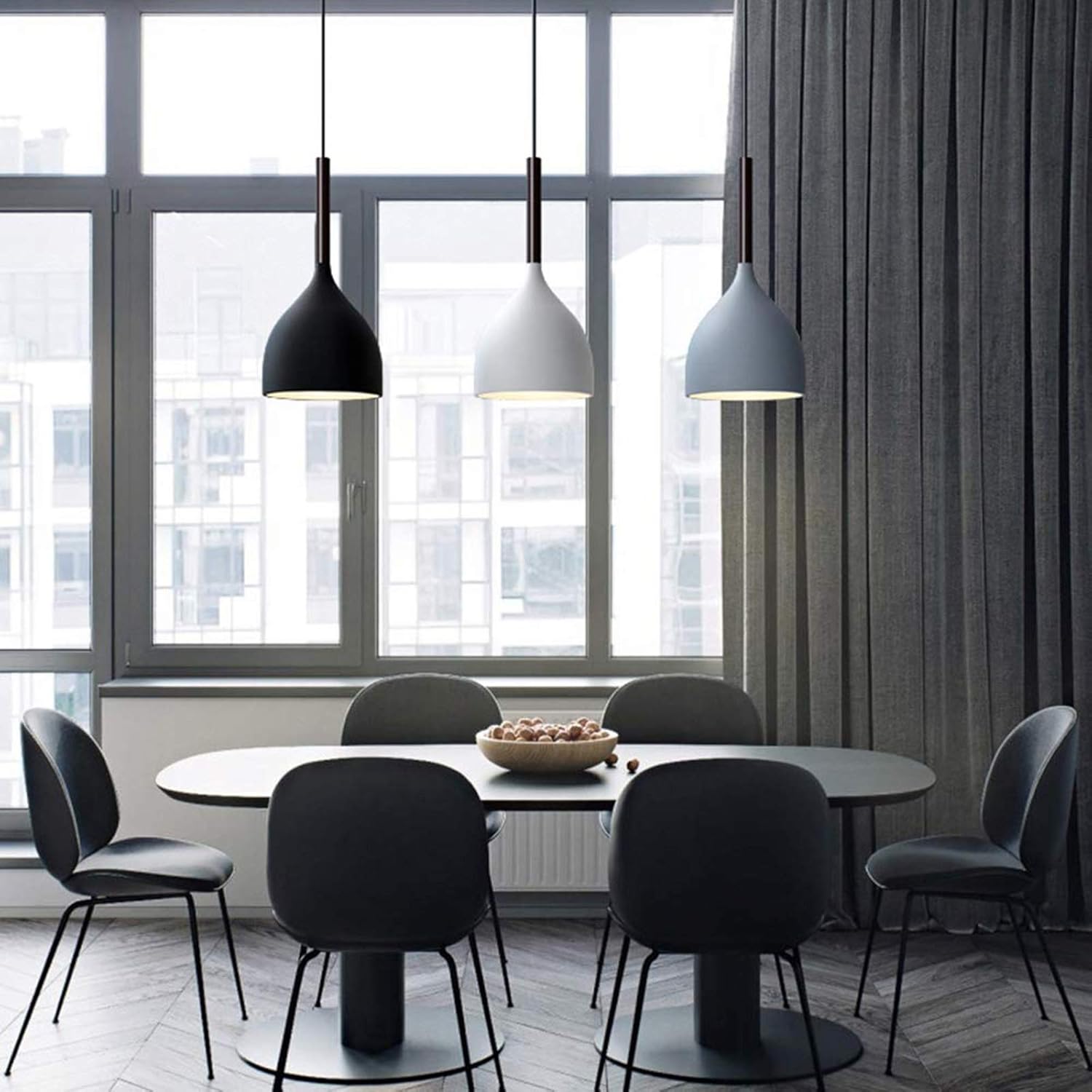 Modern Wood & Metal 3-Light Pendant Ceiling Lamp – Height Adjustable ...