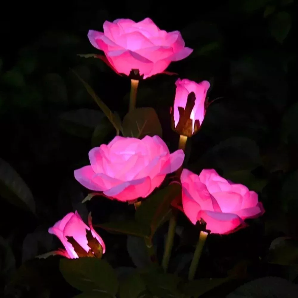 Solar Rose Garden Lights – Outdoor Waterproof LED Flower Stake Lights ...