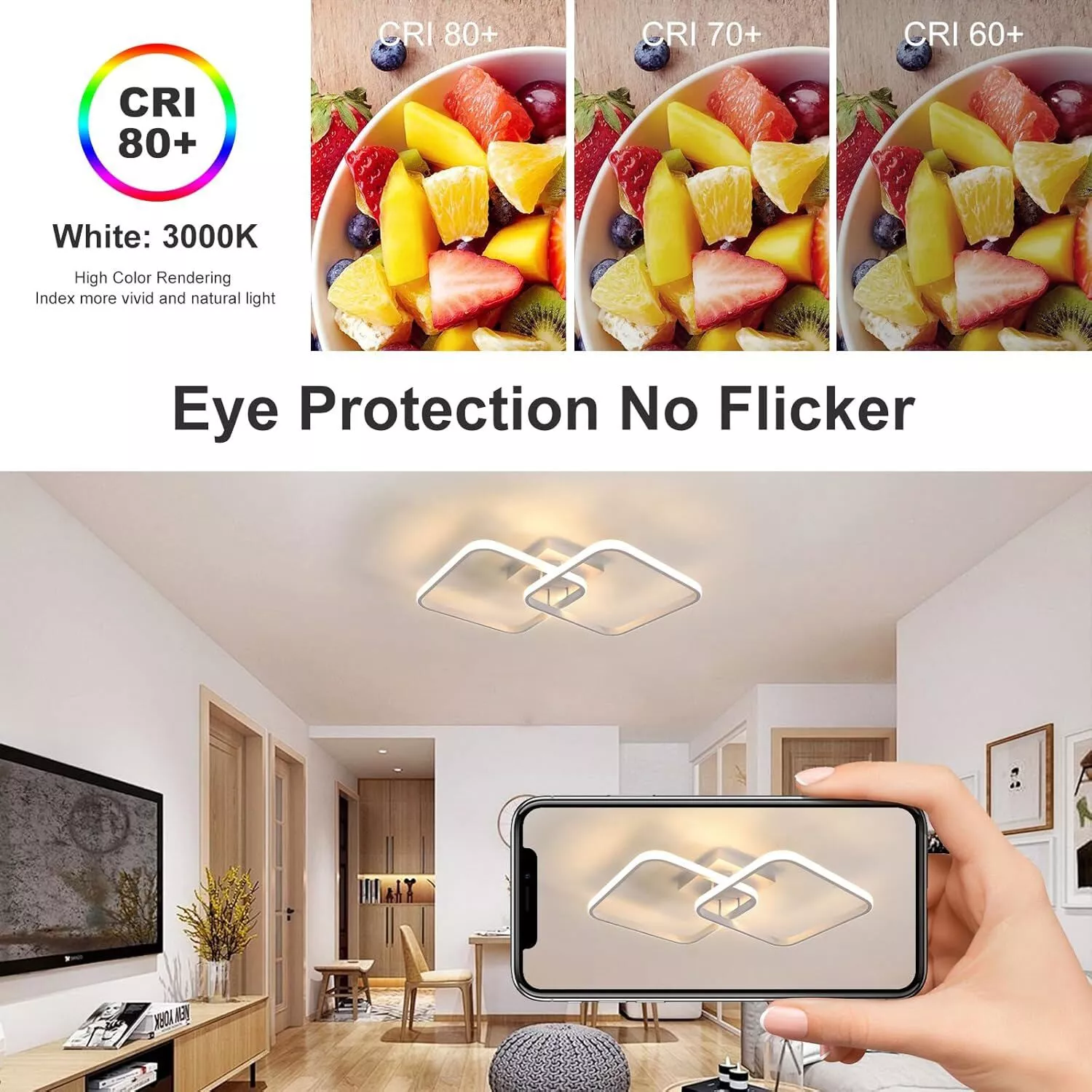 50W Dimmable LED Ceiling Light with Remote Control – Modern Pendant Lamp