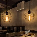 Picture of Spherical Retro Pendant Light, Black Basket Cage Ceiling Lamp, Vintage Industrial Hanging Light Fixture, E27 Loft Design for Living Room, Bedroom, Kitchen, and Bar (Bulb Not Included)