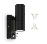 Picture of Outdoor Wall Lamp – Black Stainless Steel Up & Down Light with PIR Motion Sensor – Waterproof IP44 Security Wall Sconce for Garden, Patio & Porch