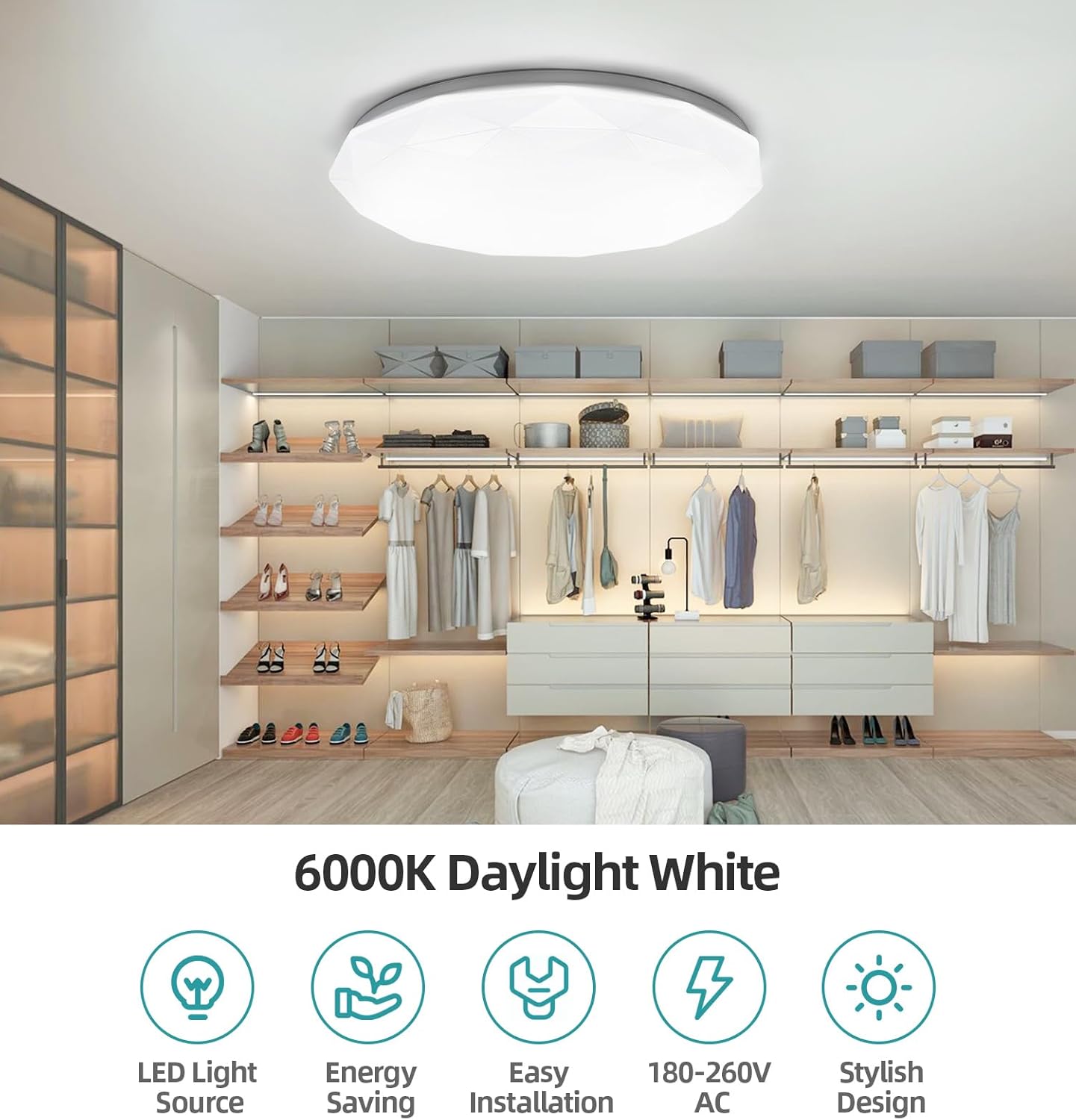 Round 24W LED Ceiling Panel Light - Ultra-Bright 6000K Cool White ...