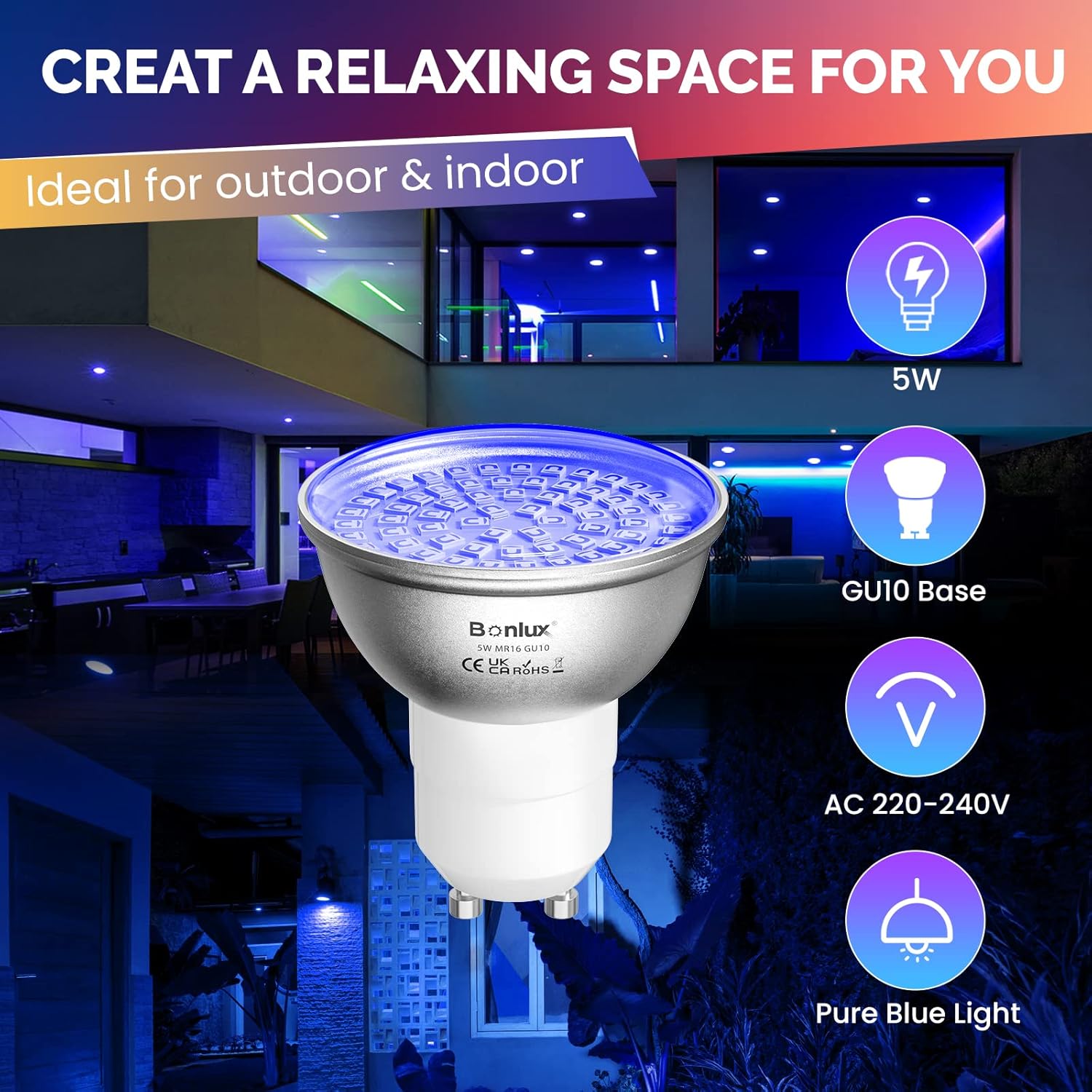 LED GU10 Blue Color Spotlight Bulb - 2 Pack