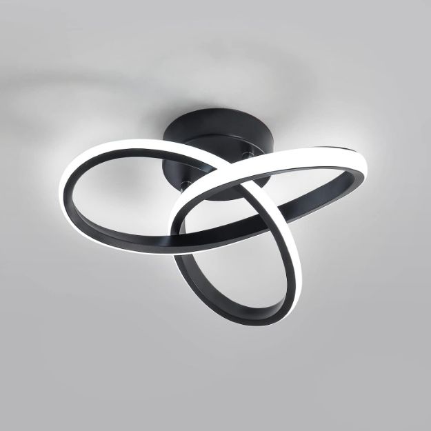 Picture of Modern Black LED Ceiling Light 20W - 3-Color Dimmable Flower Design (3000K/4500K/6500K), 2200LM Flush Mount Fixture for Bedroom, Kitchen & Living Room