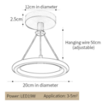 Picture of Modern Round LED Pendant Light - 19W Dimmable Ceiling Chandelier, 3-Color Adjustable (3000K-6500K), Gold Nordic Design - for Hallway, Living Room, Bedroom, Kitchen, Cafe
