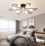 Picture of 6-Light Flower Shaped Flush Mount Ceiling Light - Modern Nordic Metal Chandelier, Black/Gold Retro Fixture for Living Room, Dining Room, Bedroom - E26/E27 Base (Bulbs Not Included)