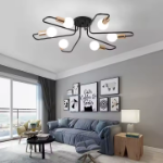 Picture of 6-Light Flower Shaped Flush Mount Ceiling Light - Modern Nordic Metal Chandelier, Black/Gold Retro Fixture for Living Room, Dining Room, Bedroom - E26/E27 Base (Bulbs Not Included)