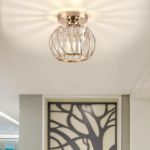 Picture of Gold Crystal Chandelier Ceiling Light - 14-Crystal Semi Flush Mount Fixture, Vintage Farmhouse Lighting for Kitchen, Dining Room, Bedroom - E27 Base