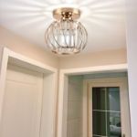 Picture of Gold Crystal Chandelier Ceiling Light - 14-Crystal Semi Flush Mount Fixture, Vintage Farmhouse Lighting for Kitchen, Dining Room, Bedroom - E27 Base