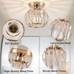 Picture of Gold Crystal Chandelier Ceiling Light - 14-Crystal Semi Flush Mount Fixture, Vintage Farmhouse Lighting for Kitchen, Dining Room, Bedroom - E27 Base