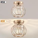 Picture of Gold Crystal Chandelier Ceiling Light - 14-Crystal Semi Flush Mount Fixture, Vintage Farmhouse Lighting for Kitchen, Dining Room, Bedroom - E27 Base