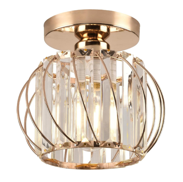 Picture of Gold Crystal Chandelier Ceiling Light - 14-Crystal Semi Flush Mount Fixture, Vintage Farmhouse Lighting for Kitchen, Dining Room, Bedroom - E27 Base