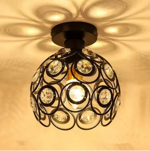 Picture of Black Mini Chandelier Light Fixture – Handmade Crystal Ceiling Light, Semi-Flush Mount Hallway Lighting for Entryway, Foyer, Bedroom, Closet (Bulb Not Included)