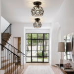 Picture of Black Mini Chandelier Light Fixture – Handmade Crystal Ceiling Light, Semi-Flush Mount Hallway Lighting for Entryway, Foyer, Bedroom, Closet (Bulb Not Included)