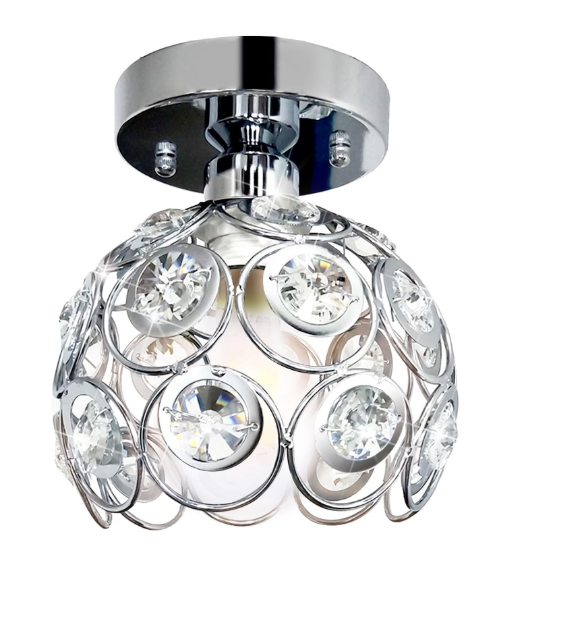 Picture of Modern Semi Flush Mount Ceiling Light – Mini Crystal Chandelier, Small Sparkling Ceiling Lamp for Hallway, Bathroom, Entryway, Closet – Silver Chrome Finish, E26 Base (Bulb Not Included)