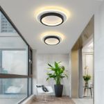 Picture of Modern Round LED Chandelier Ceiling Light - 24" Flush Mount White Chandelier for Living Room, Bedroom, Hallway - Warm Light, Iron & Acrylic Design 