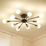 Picture of Vintage Industrial Ceiling Light - 28" Black & Gold Iron Chandelier with 10 E27 Sockets - Farmhouse Flush Mount Lighting for Dining Room, Living Room, Café - Bulbs Not Included 