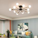 Picture of Vintage Industrial Ceiling Light - 28" Black & Gold Iron Chandelier with 10 E27 Sockets - Farmhouse Flush Mount Lighting for Dining Room, Living Room, Café - Bulbs Not Included 
