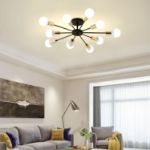 Picture of Vintage Industrial Ceiling Light - 28" Black & Gold Iron Chandelier with 10 E27 Sockets - Farmhouse Flush Mount Lighting for Dining Room, Living Room, Café - Bulbs Not Included 