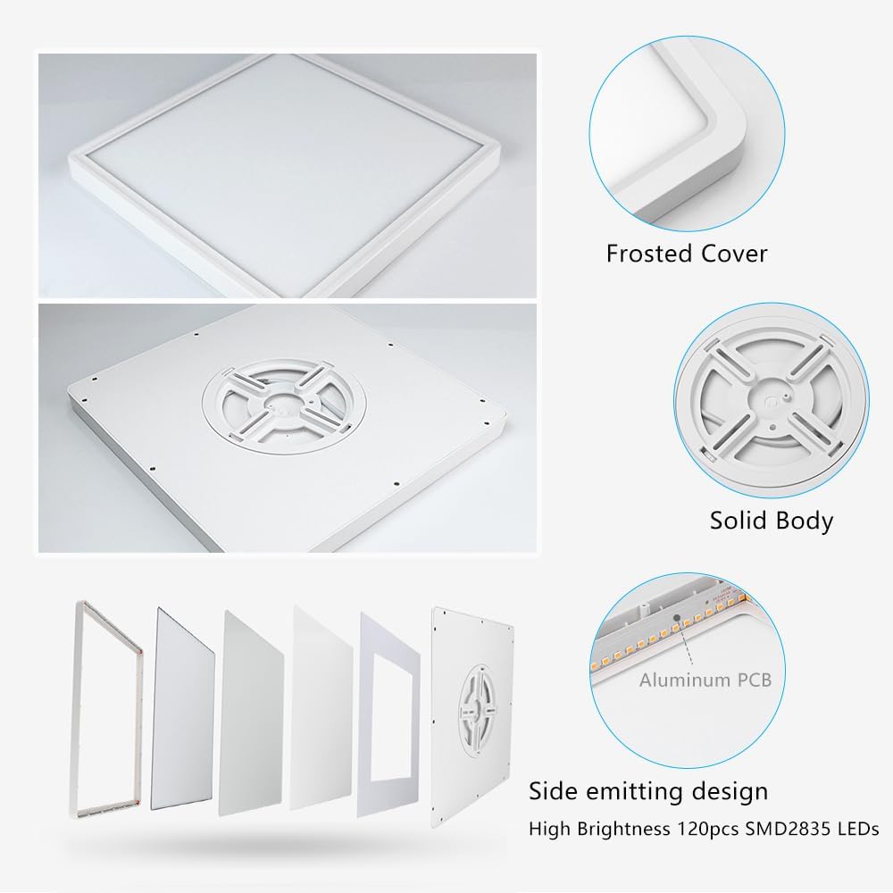 12-Inch Square LED Ceiling Light Panel - 24W Ultra-Thin Flush Mount ...