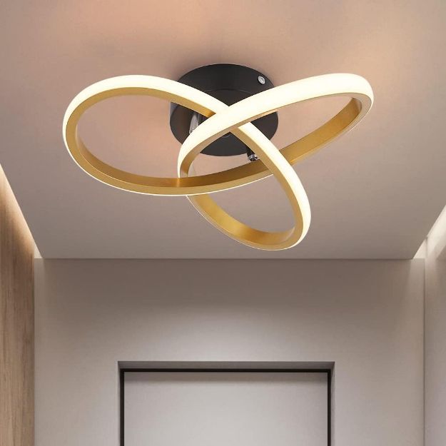 Picture of 22W Modern LED Ceiling Light - Elegant Black & Gold Spiral Flower Design, Energy Saving Flush Mount Lighting Fixture for Bedroom, Living Room, Kitchen & Hallway