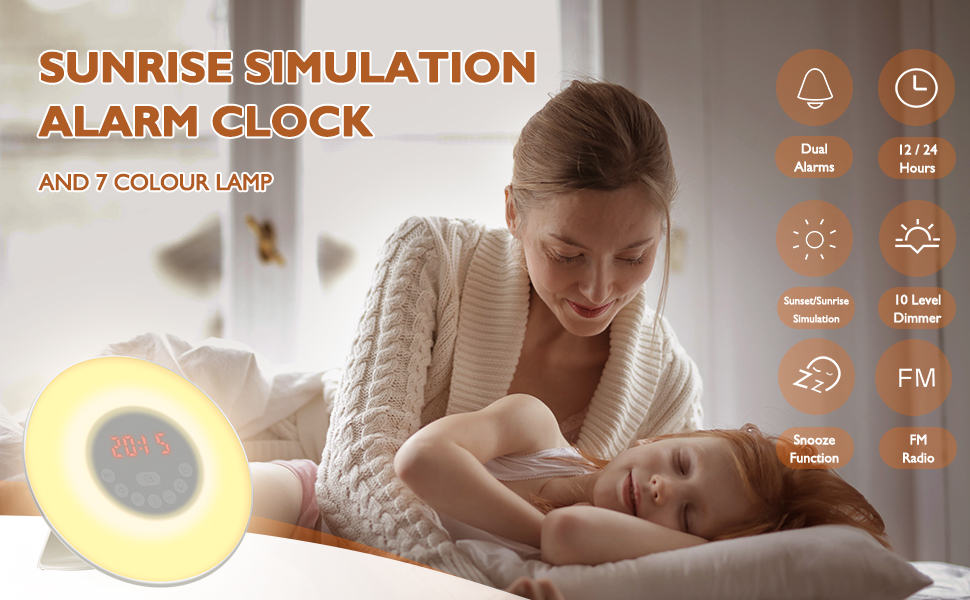 Sunrise Alarm Clocks Wake Up Light Dual Alarms Bedside Night Lamp | USB ...
