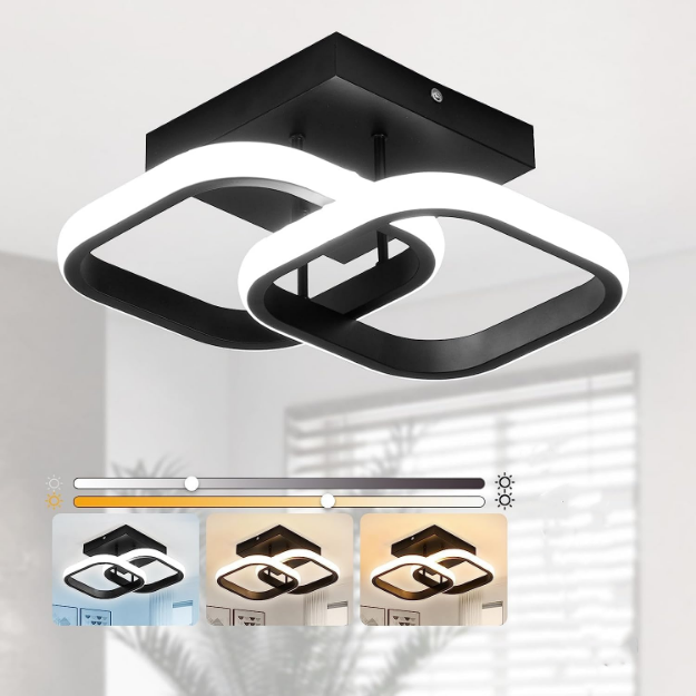 Picture of 22W Square LED Ceiling Light, Modern Black Aluminum Flush Mount Ceiling Lamp, IP54 Waterproof for Bathroom, Kitchen, Bedroom & Hallway
