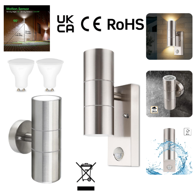 Picture of Outdoor Wall Light, Stainless Steel Up Down Motion Sensor Wall Lights with PIR Sensor, Mains Powered Exterior Outdoor Wall Lamp