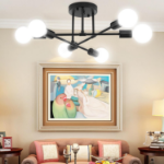 Picture of Modern Sputnik Chandelier, 6-Light Retro Industrial Ceiling Fixture, Black & Gold Pendant Light for Home & Cafe – E27 Compatible