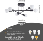 Picture of Modern Sputnik Chandelier, 6-Light Retro Industrial Ceiling Fixture, Black & Gold Pendant Light for Home & Cafe – E27 Compatible