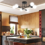 Picture of Modern Sputnik Chandelier, 6-Light Retro Industrial Ceiling Fixture, Black & Gold Pendant Light for Home & Cafe – E27 Compatible