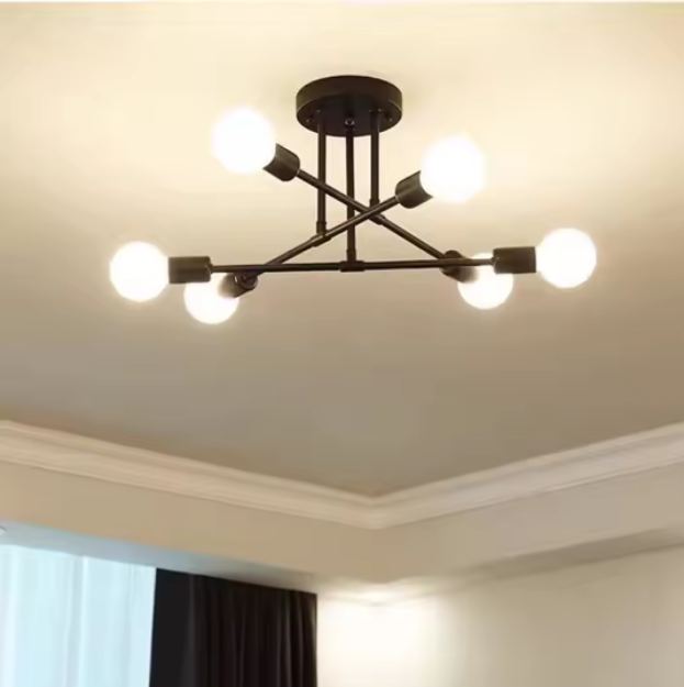 Picture of Modern Sputnik Chandelier, 6-Light Retro Industrial Ceiling Fixture, Black & Gold Pendant Light for Home & Cafe – E27 Compatible