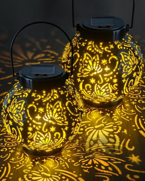 Picture of 2 Pack Solar Outdoor Lanterns with Pattern, Waterproof
