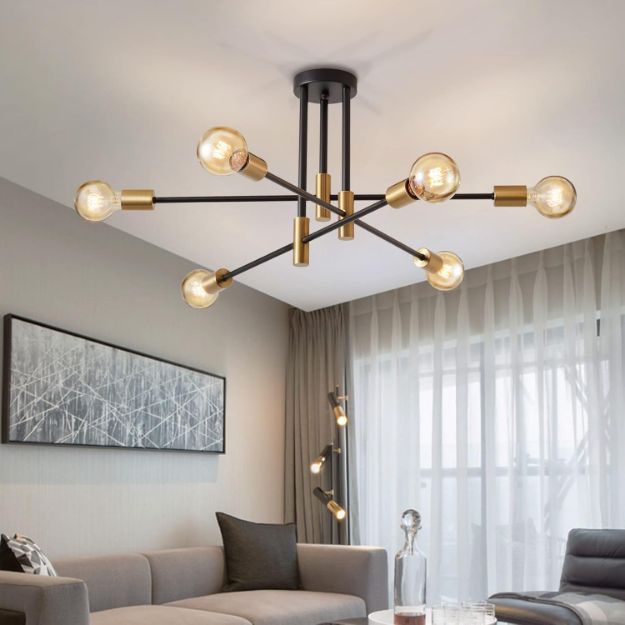 Picture of Sputnik Chandelier 6-Light Black & Gold Pendant