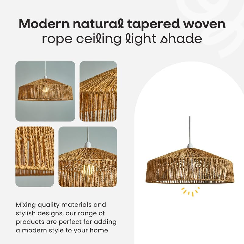 Modern Woven Rope Ceiling Pendant Light Shade – Natural Tapered Design