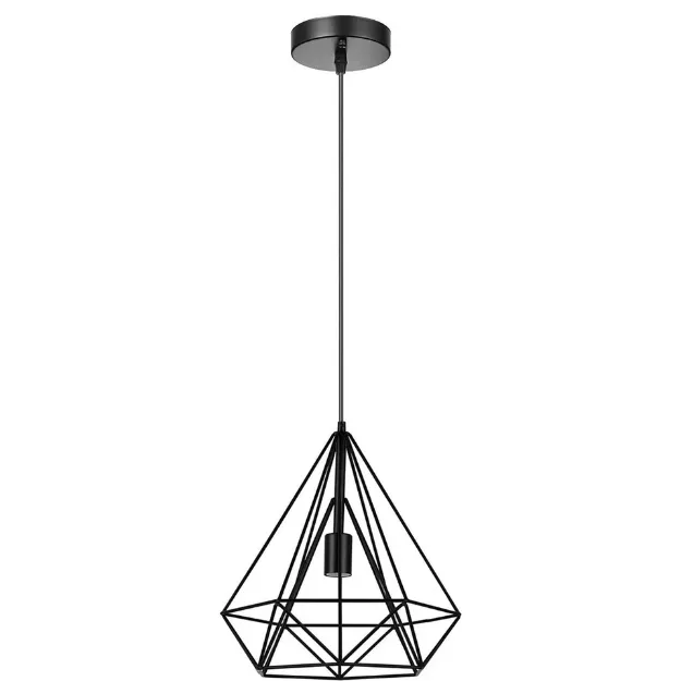 Picture of Modern Industrial Pendant Light - Triangle Shape Black Metal Hanging Lamp with Adjustable Height, E27 Base, and Vintage Cage Design for Dining Room, Kitchen, Living Space, and Office