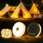 Picture of Solar Camping Lights 10M, USB & Solar Rechargeable Outdoor String Light, 8 Lighting Modes, IP65 Waterproof, 3000mAh Battery, 30s Roll-Up, Portable Retractable Tent Light with Timer for Camping, Yard & RV