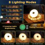 Picture of Solar Camping Lights 10M, USB & Solar Rechargeable Outdoor String Light, 8 Lighting Modes, IP65 Waterproof, 3000mAh Battery, 30s Roll-Up, Portable Retractable Tent Light with Timer for Camping, Yard & RV