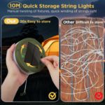 Picture of Solar Camping Lights 10M, USB & Solar Rechargeable Outdoor String Light, 8 Lighting Modes, IP65 Waterproof, 3000mAh Battery, 30s Roll-Up, Portable Retractable Tent Light with Timer for Camping, Yard & RV