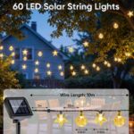 Picture of Solar Garden String Lights 10M/33Ft, 60 LED Warm White Crystal Ball & Star Fairy Lights, IP65 Waterproof Outdoor Decorative Lights with 8 Modes for Garden, Yard, Patio & Home