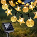 Picture of Solar Garden String Lights 10M/33Ft, 60 LED Warm White Crystal Ball & Star Fairy Lights, IP65 Waterproof Outdoor Decorative Lights with 8 Modes for Garden, Yard, Patio & Home