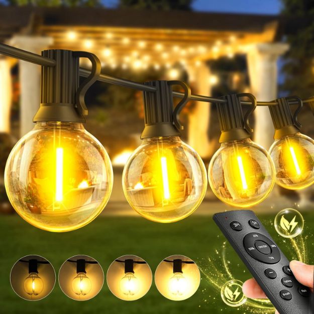 Picture of 150FT Outdoor String Lights, G40 LED Festoon Lights, Waterproof Garden Patio Lights, Mains Powered Shatterproof Bulbs for Backyard, Gazebo, Pergola, Balcony, Party & Wedding