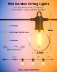 Picture of 15m Outdoor Garden String Lights Mains Powered, Festoon Lights with 25+2 G50 LED Bulbs, IP65 Waterproof Connectable Patio Lights for Garden, Backyard, Wedding & Party – Warm White