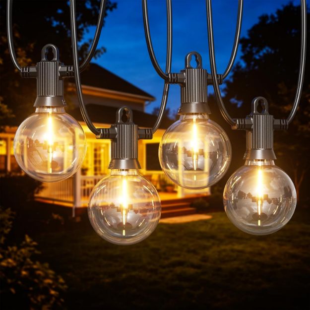 Picture of 15m Outdoor Garden String Lights Mains Powered, Festoon Lights with 25+2 G50 LED Bulbs, IP65 Waterproof Connectable Patio Lights for Garden, Backyard, Wedding & Party – Warm White